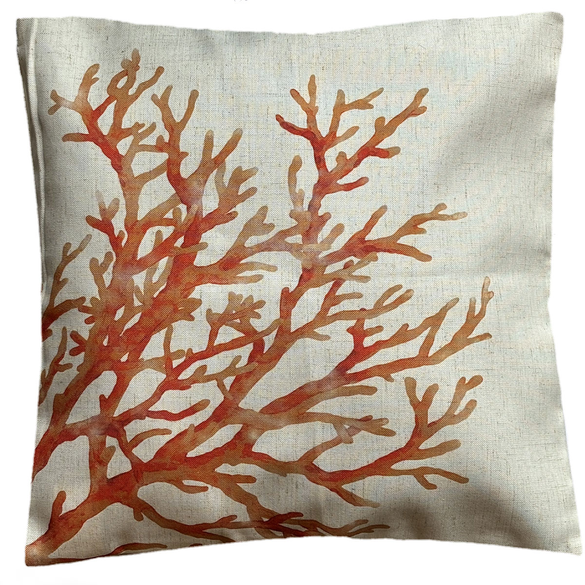 Housse de coussin beige en polylin Corail orange 45 x 45 cm