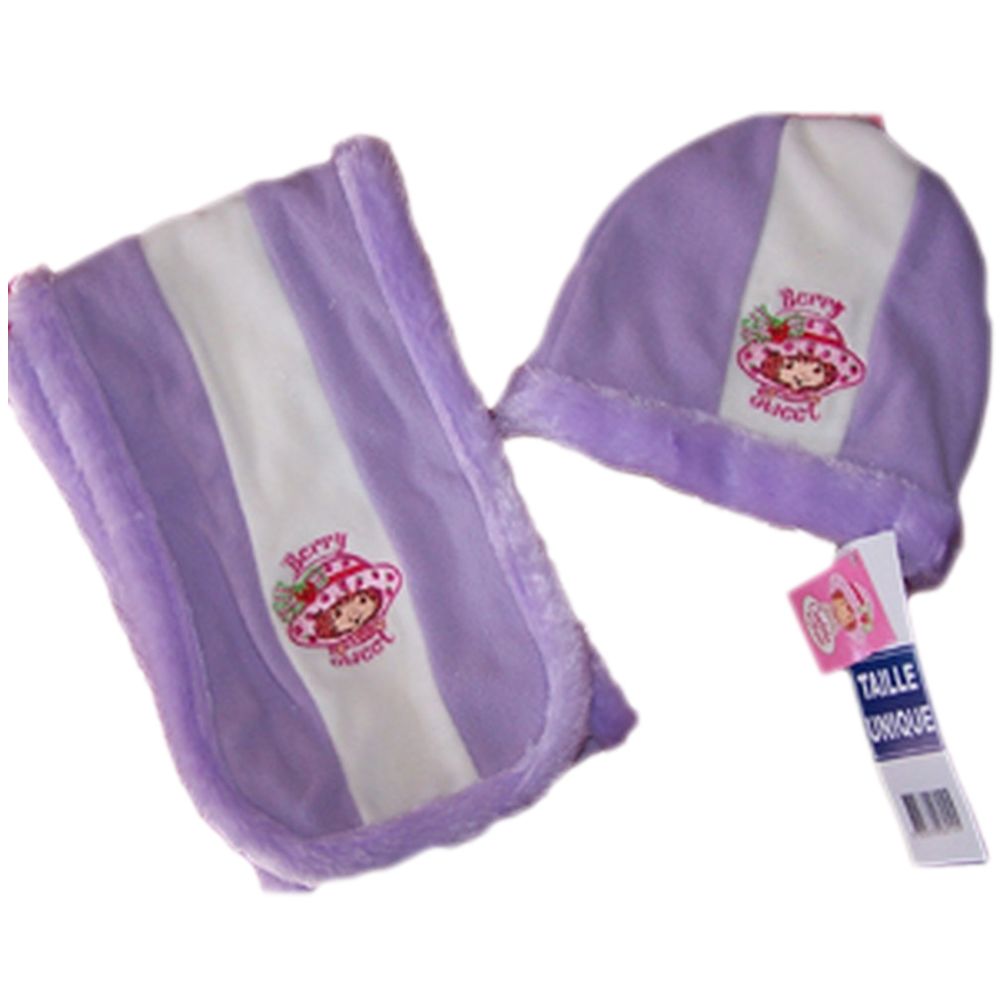 Set bonnet charpe polaire Charlotte aux fraises parme 3/8 ans