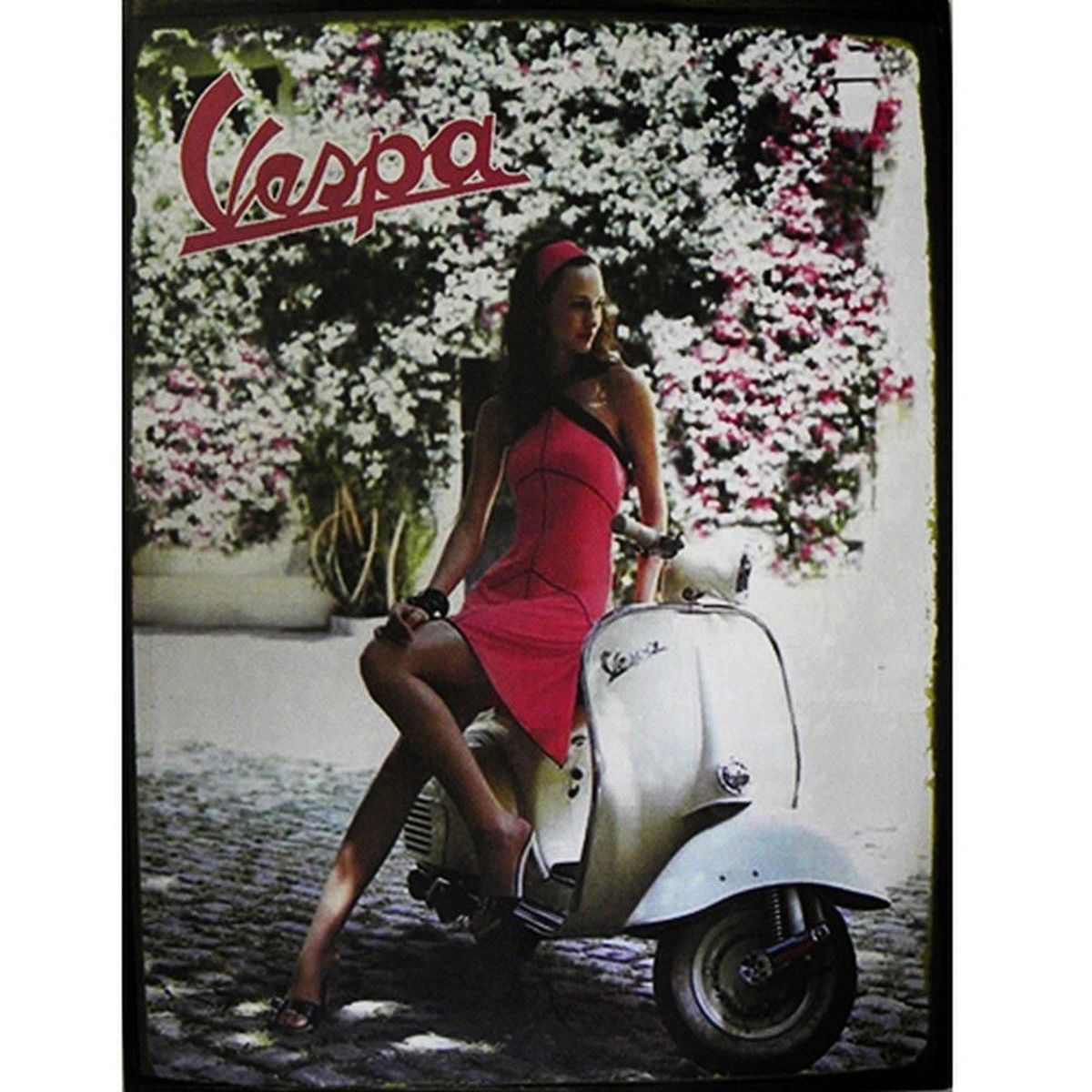 Grande Plaque mtal de collection Vespa Rose