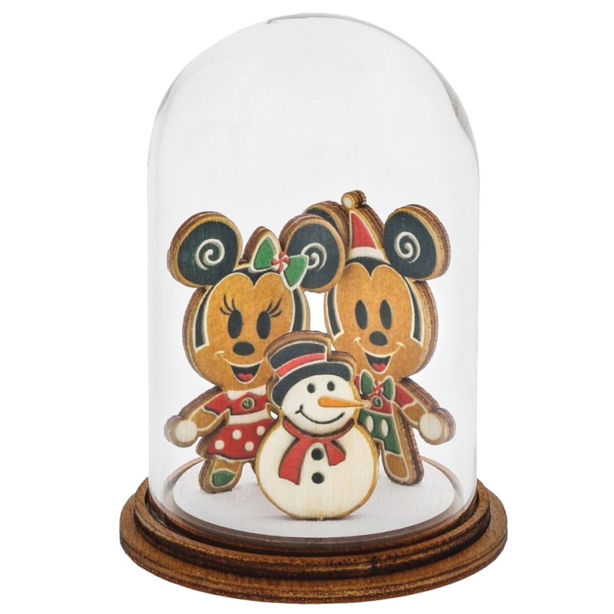 Cloche dcorative Mickey et Minnie en verre et bois 10 cm