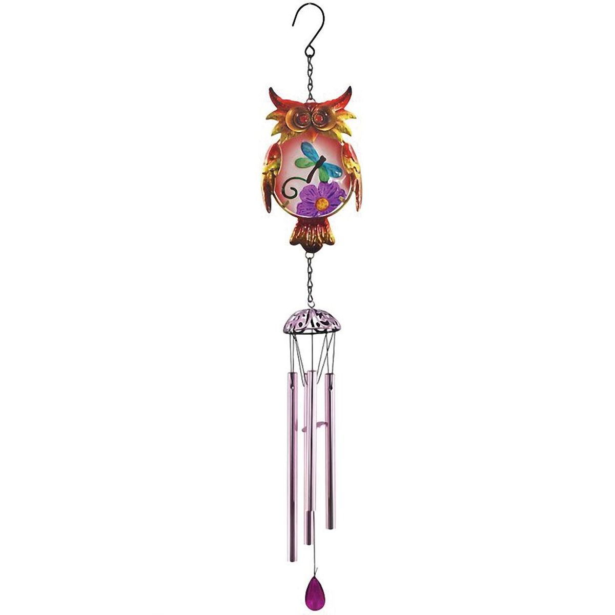 Carillon Hibou en mtal et verre Rouge