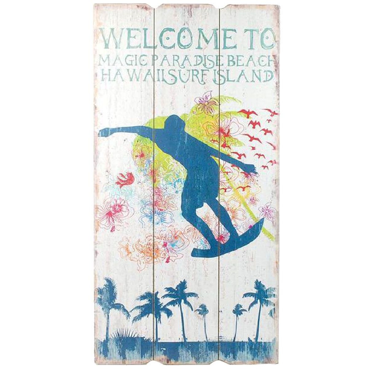 Cadre Vintage Surfer Welcome en bois  suspendre