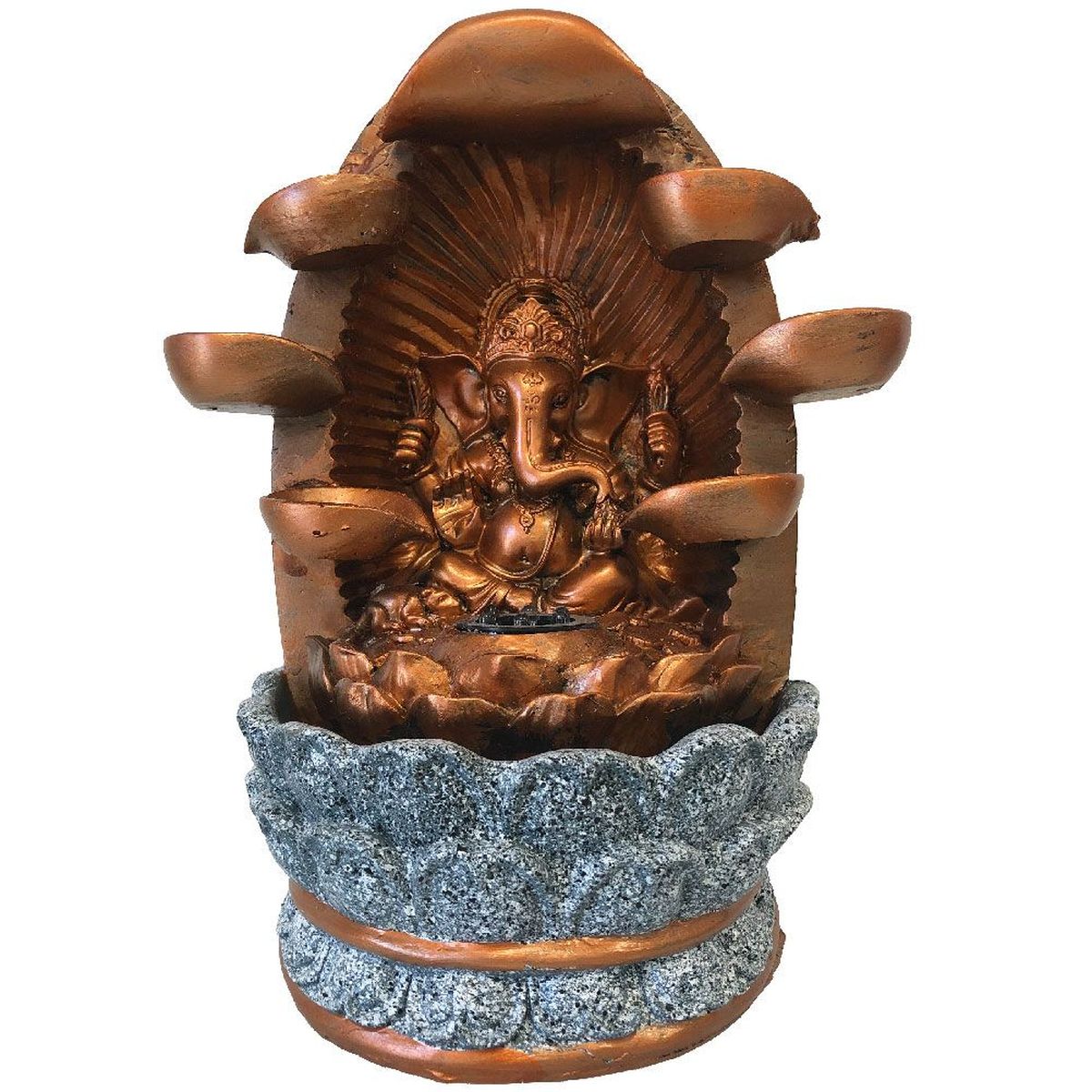 Fontaine Ganesh dans lotus en rsine 28 cm