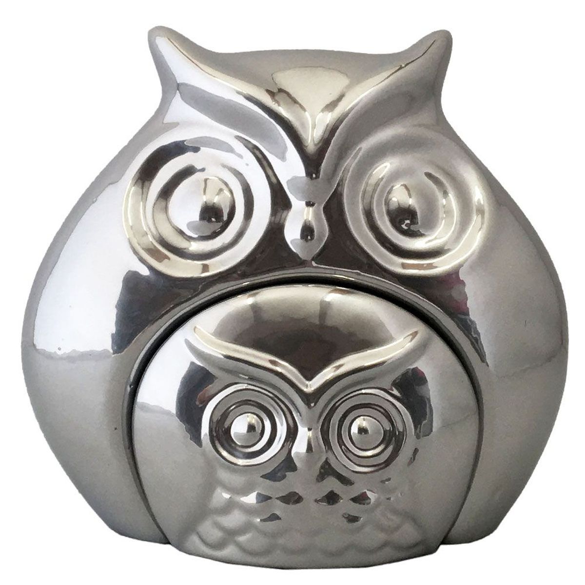 Figurine Hibou et son bb cramique 16 cm - Chrome