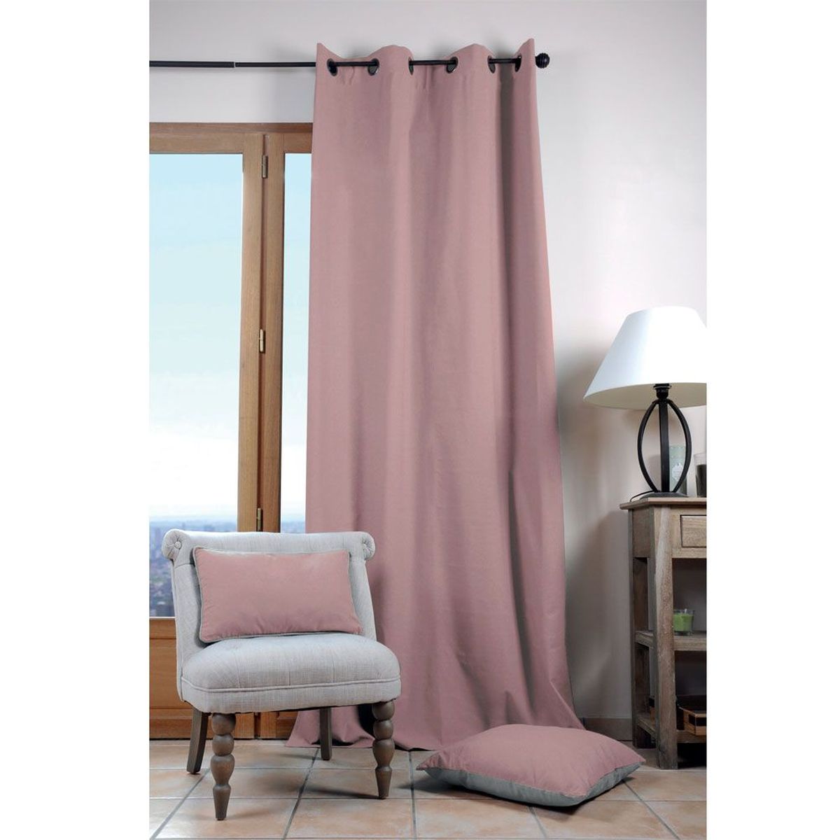 Rideau  oeillets en coton Rose Poudre 135 x 240 cm