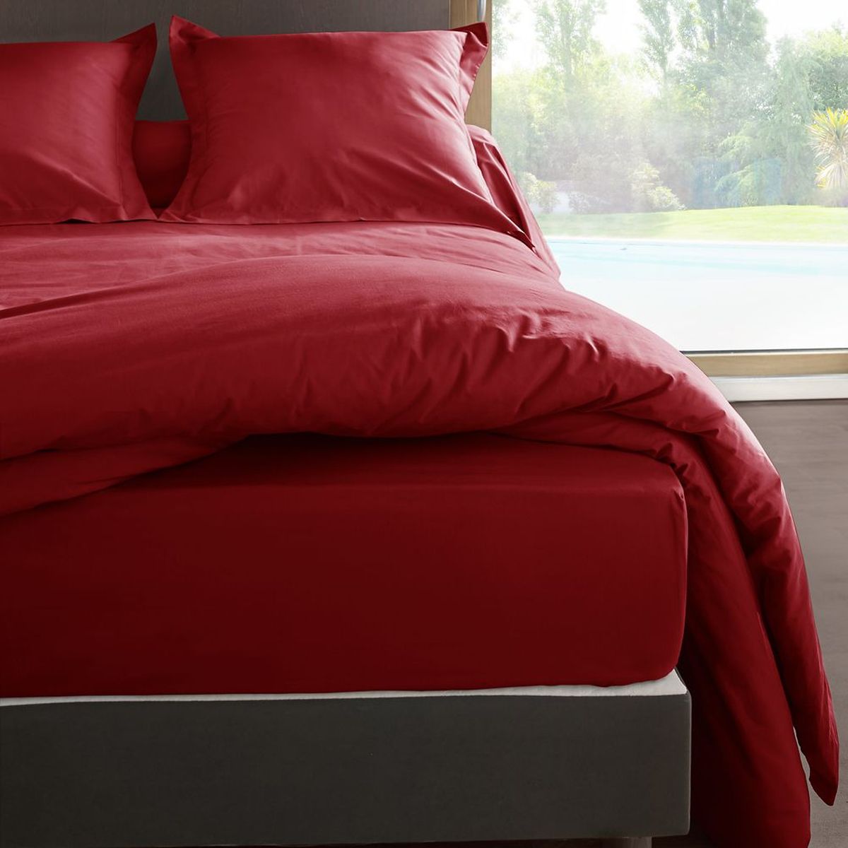 Housse de Couette 80 fils Coton percale 200 x 200 cm - Rubis