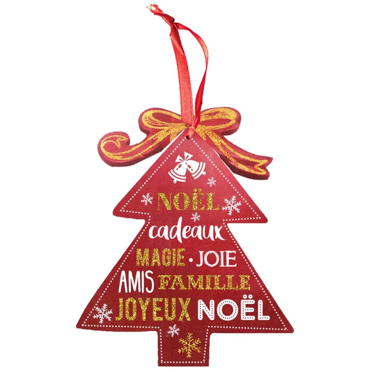 Dcoration de Nol Sapin de bois paillete - Joyeux Nol