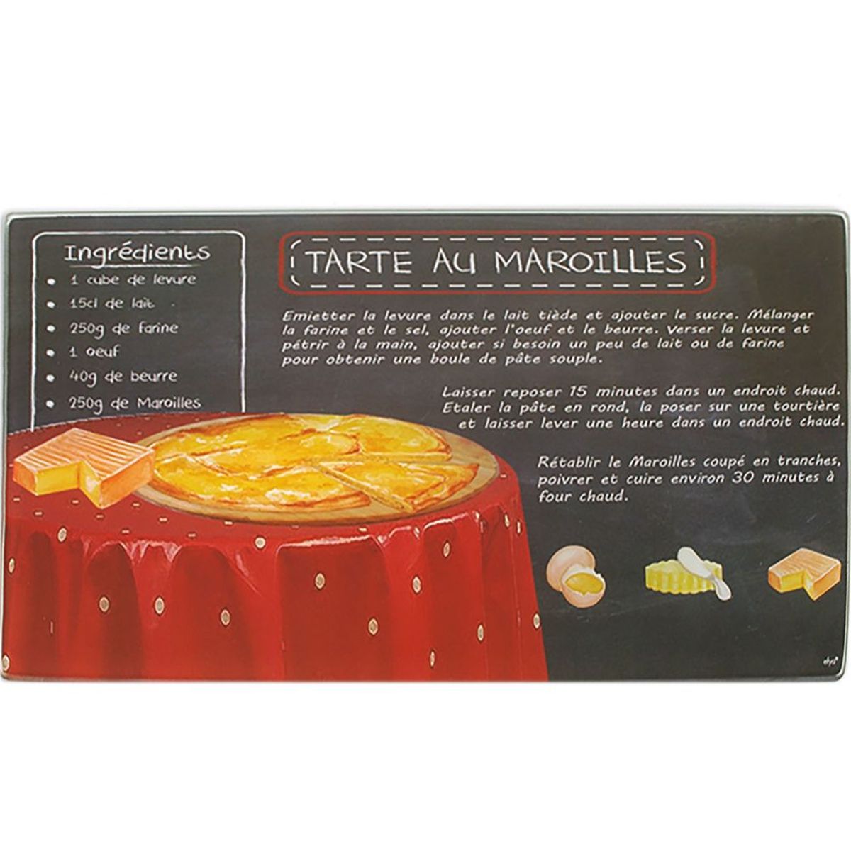 Planche  dcouper en verre Tarte aux Maroilles 30 x 20 cm