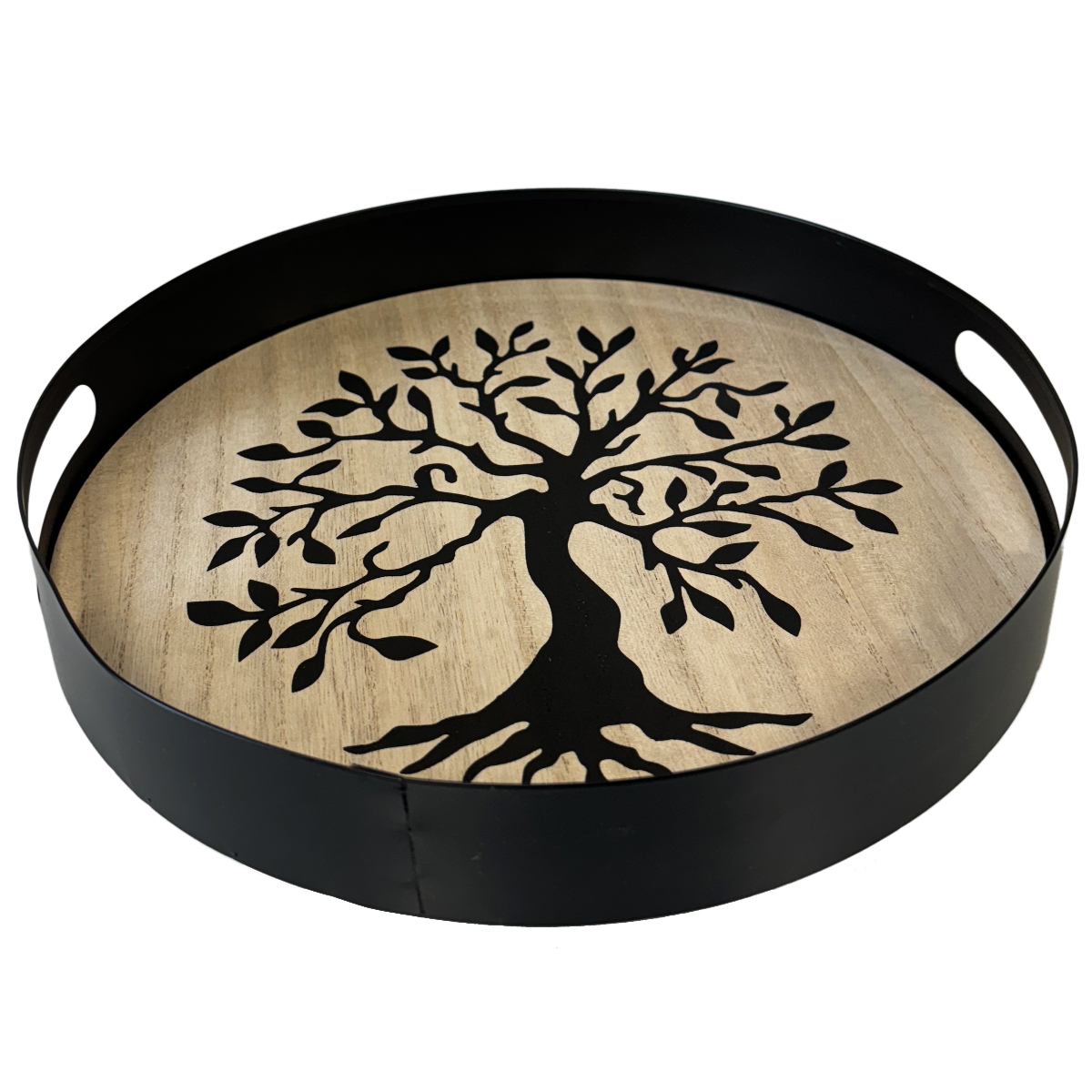 Plateau arbre de vie rond en bois et mtal 30 cm