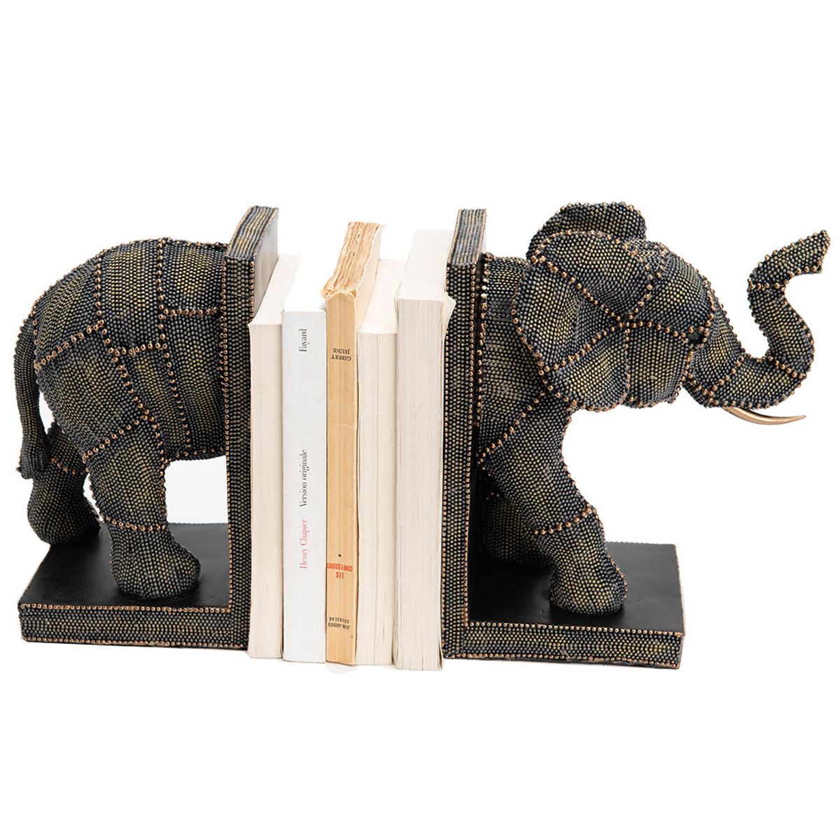 Serre livres Elphant en Polyrsine patine dore