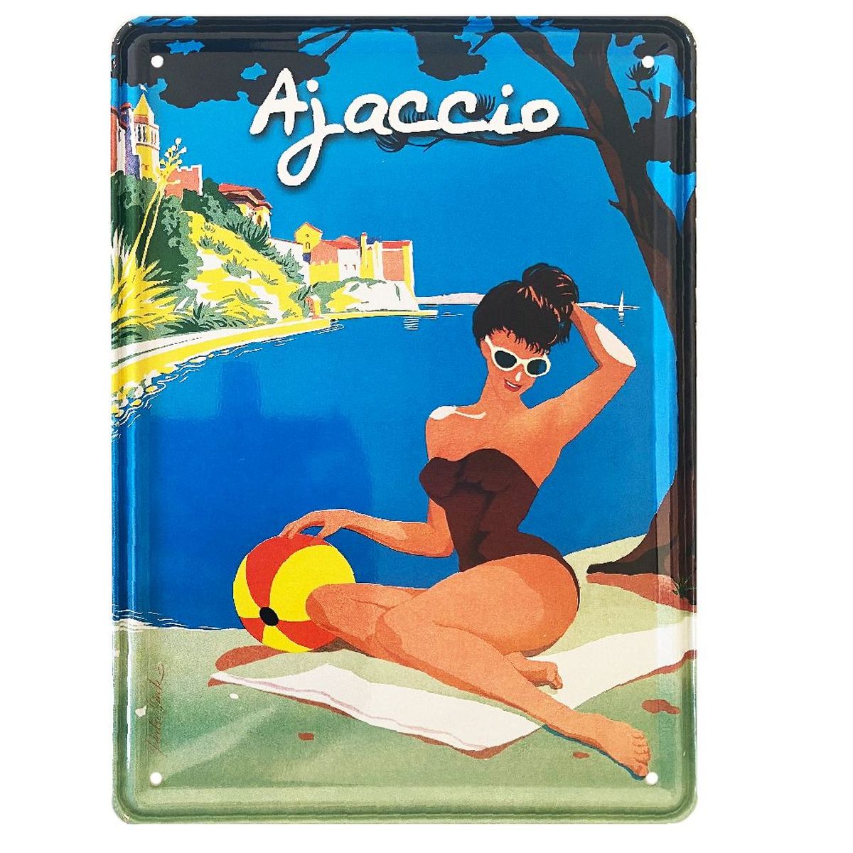 Petite plaque mtallique Corse Ajaccio Pin Up 21 x 15 cm