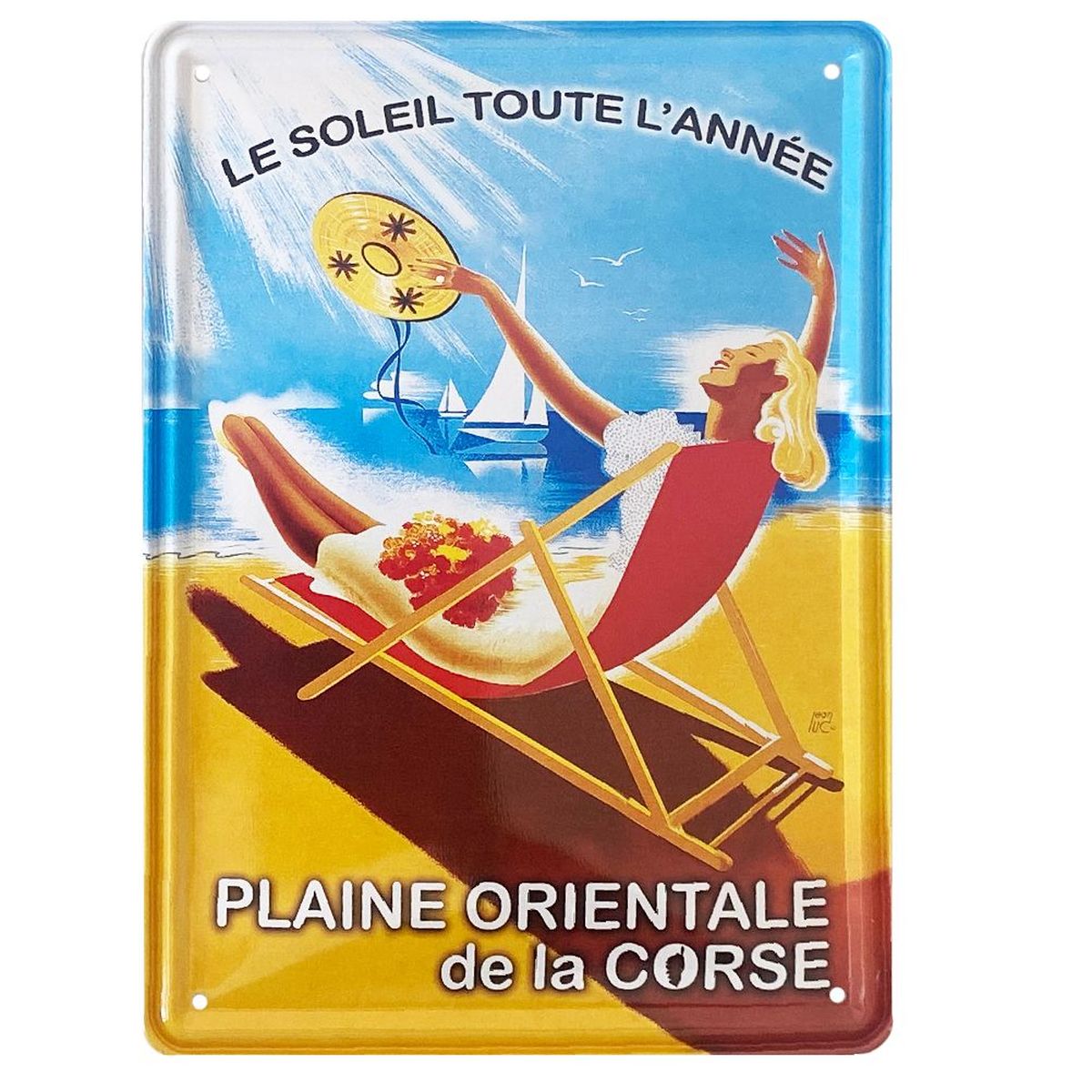 Petite plaque mtallique Corse Le soleil 21 x 15 cm