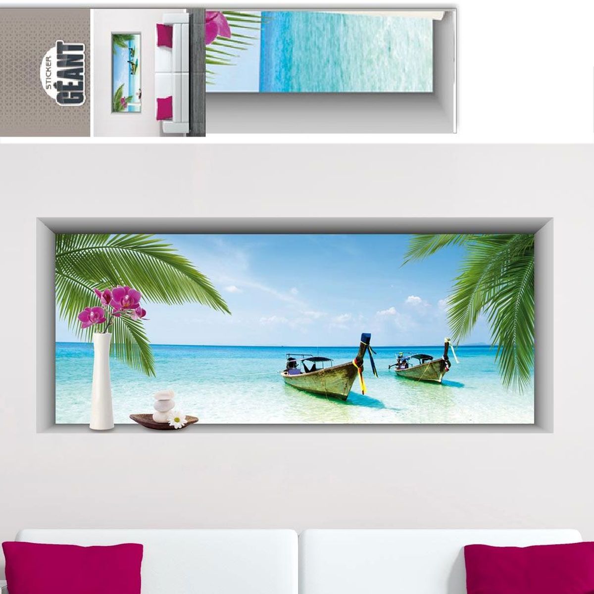 Sticker mural Trompe l'oeil plage 157 x 66 cm