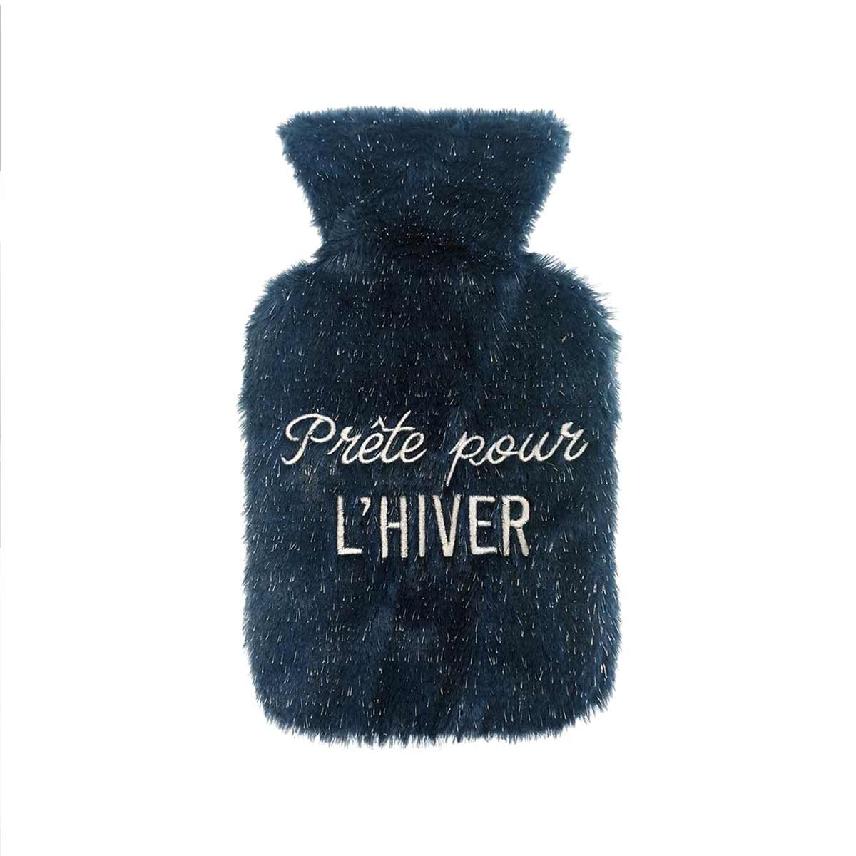 Bouillotte fourrure couleur bleu paillet - Prte pour l'hive