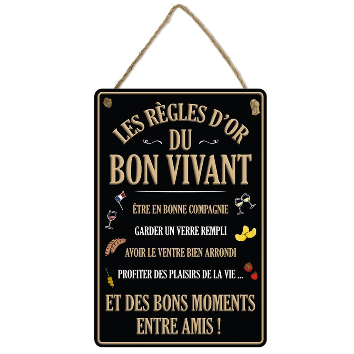 Plaque dcorative en mtal Les rgles d'or du bon vivant