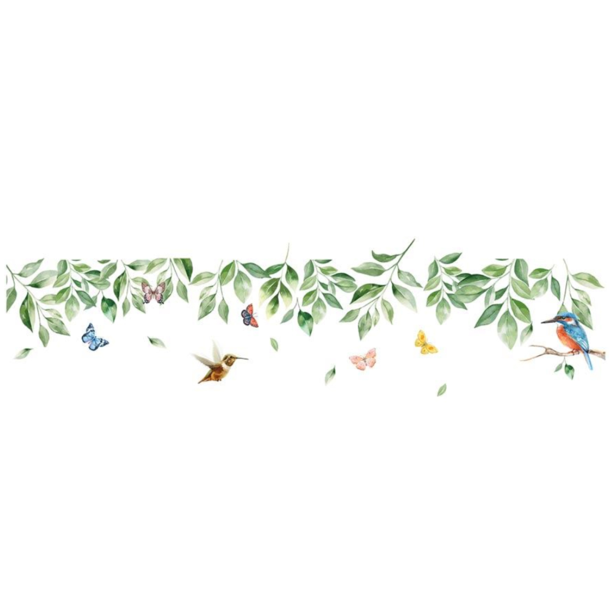 Sticker dcoration murale feuillage oiseaux et papillons