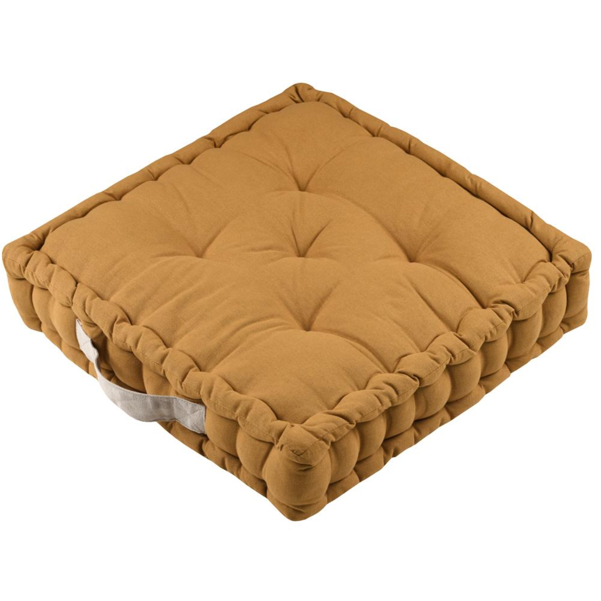 Coussin de sol uni en coton 45 x 45 x 10 cm - curry