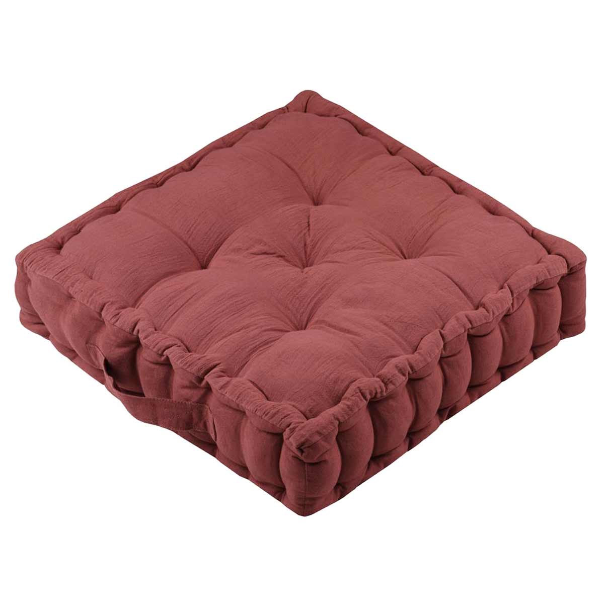 Coussin de sol en coton Terracotta 44 x 44 x 9 cm Gaze de coton