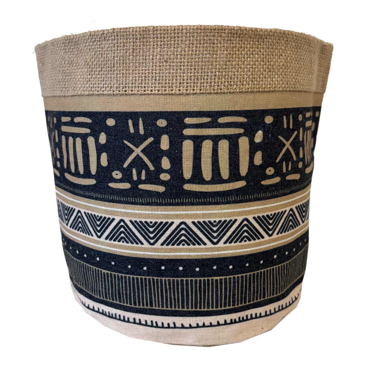 Cache-pot en Jute Motifs Gomtriques sur Fond Noir 18 cm