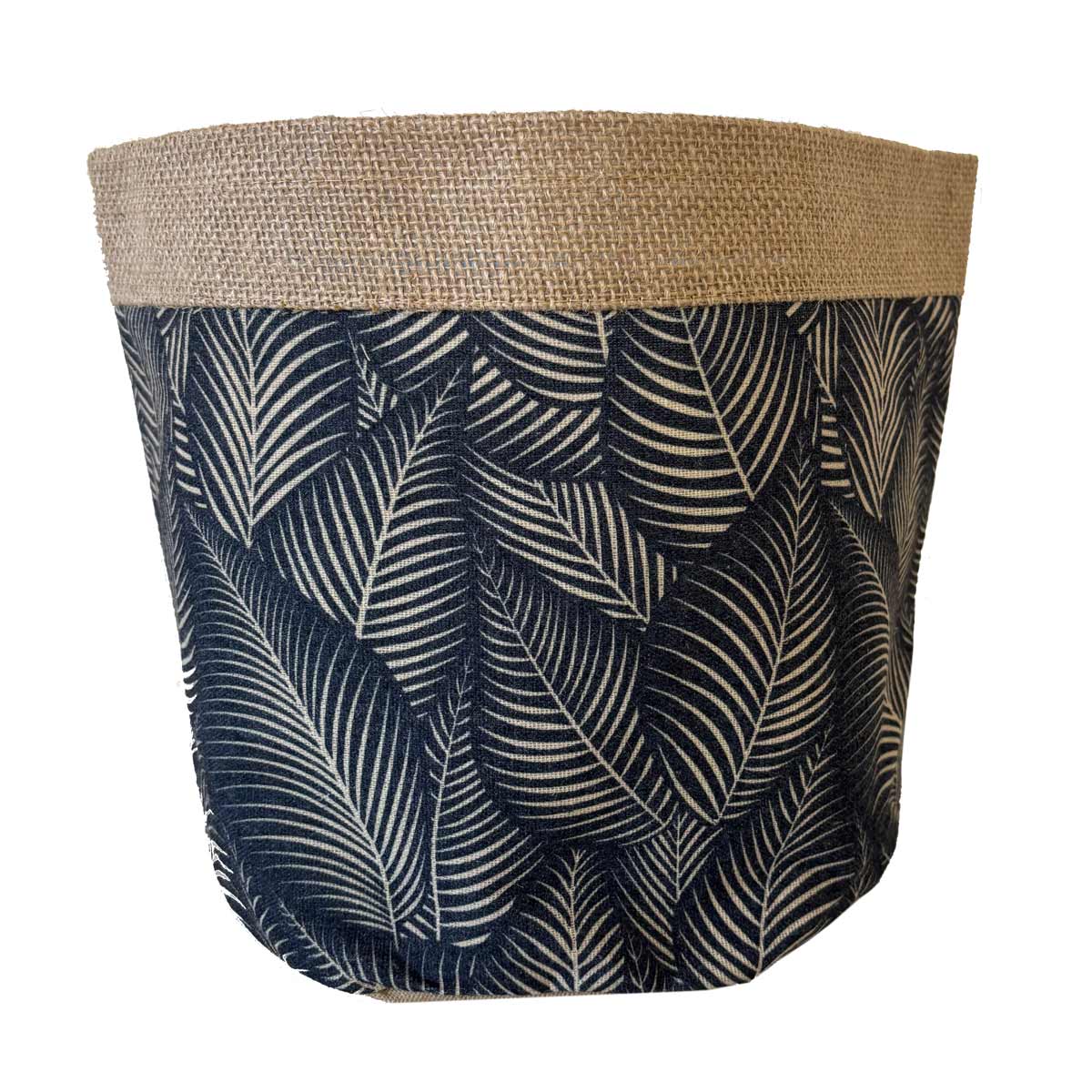 Cache-pot en Jute Modle Feuilles sur Fond Noir 14 cm