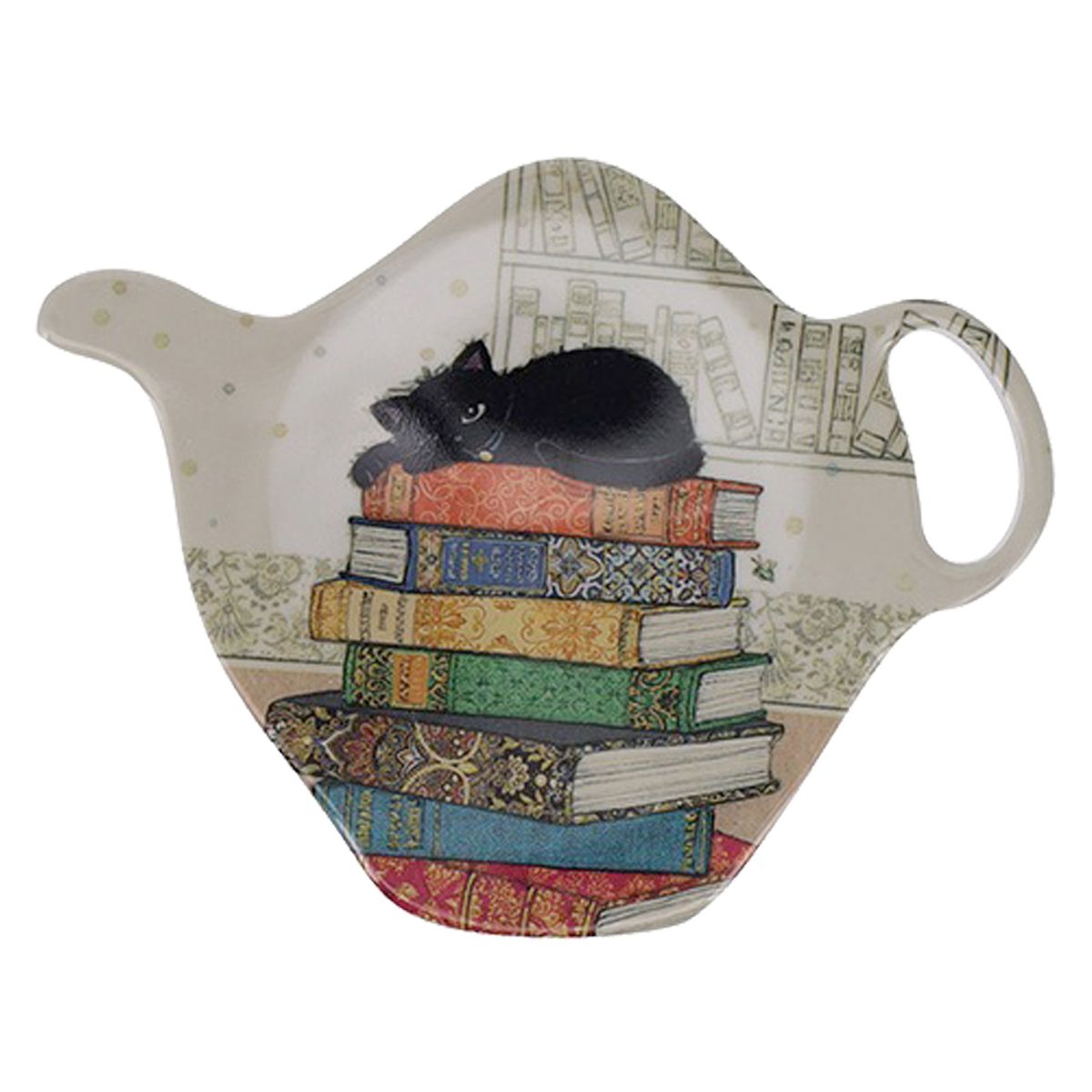 Repose sachet de th en mlamine Le Chaton sur la pile de livres