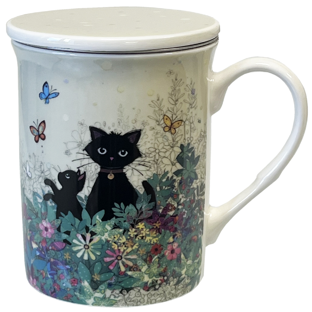 Tisanire en porcelaine avec infuseur - Chatons et papillons