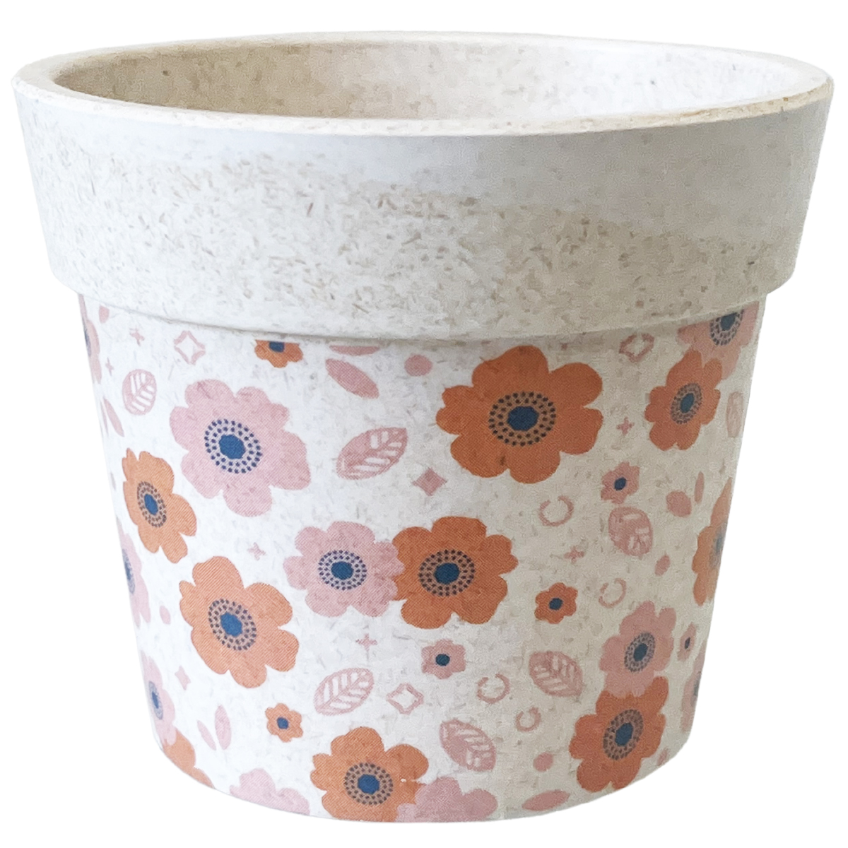 Mini cache pot en fibre de bambou - fleurs roses