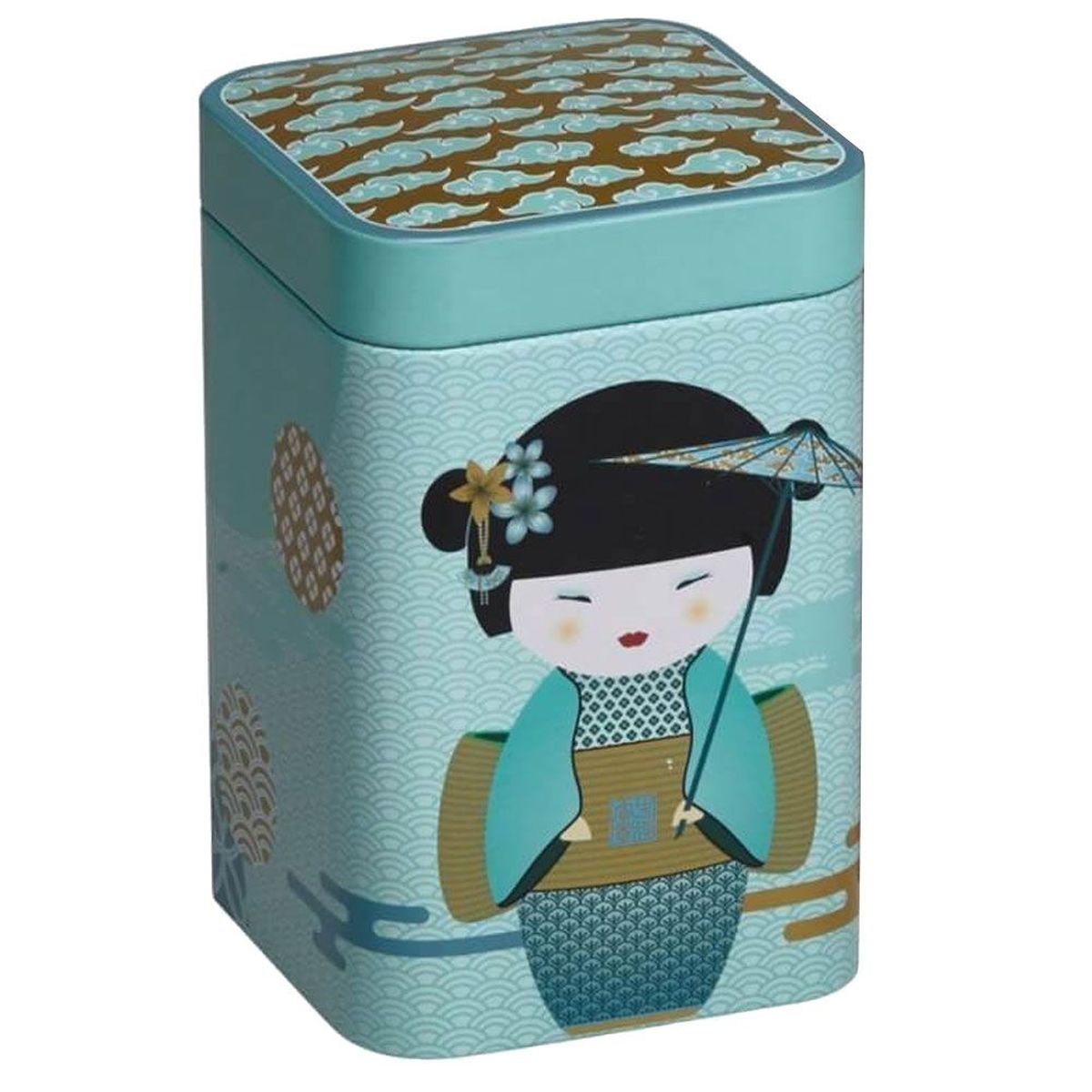 Boite  Th Little Geisha en mtal - 100 grs - Bleu