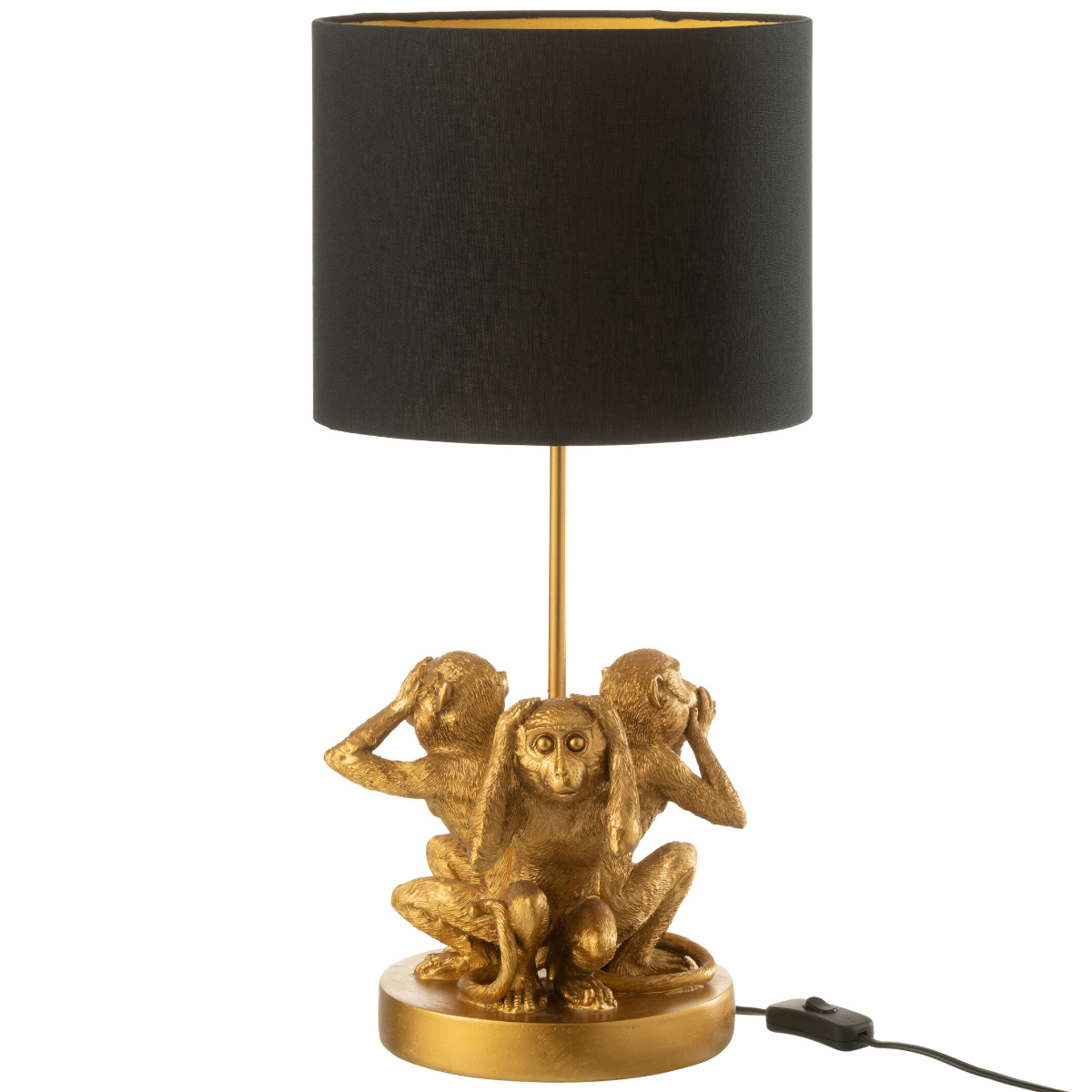 Lampe dore 3 Singes de la sagesse en rsine 53 cm