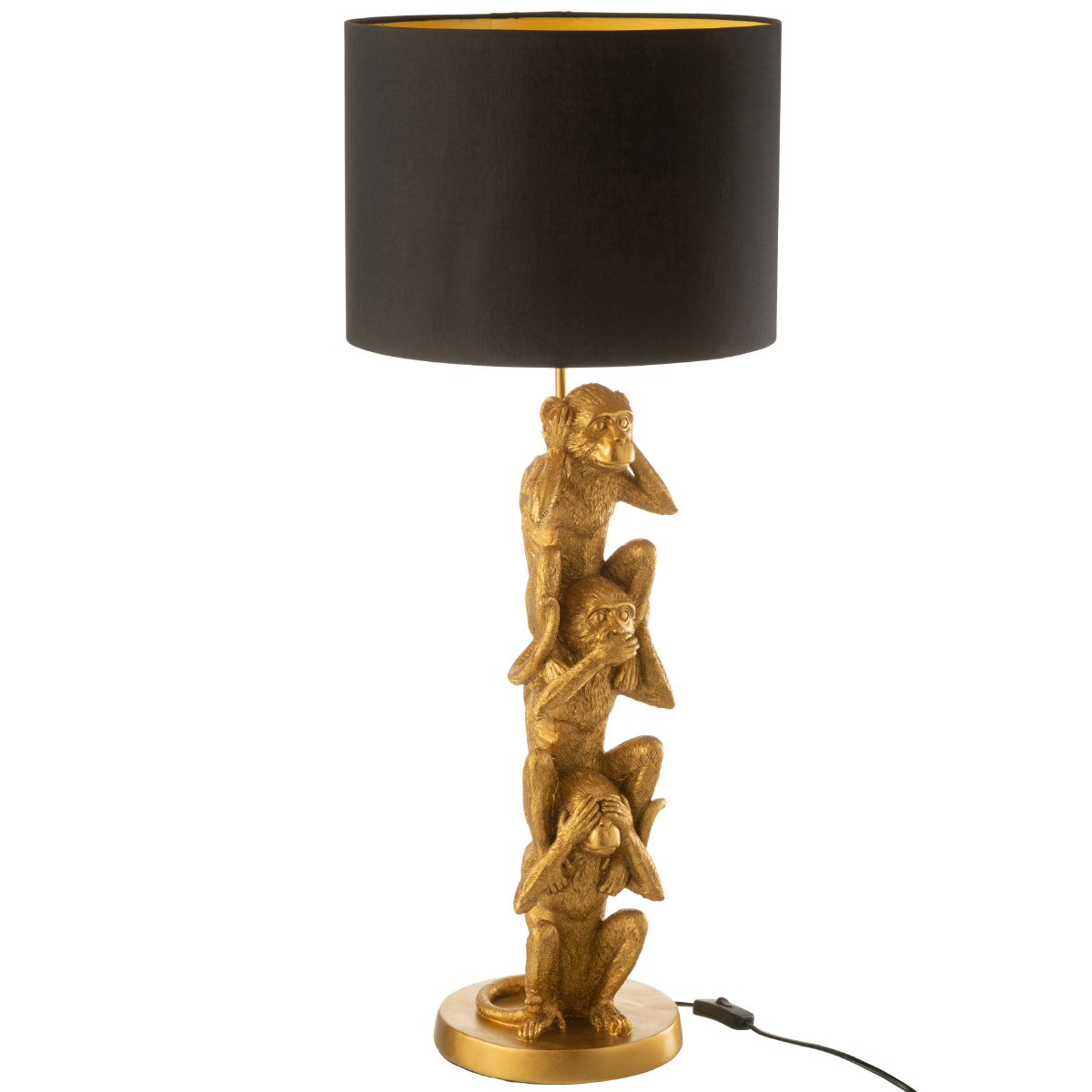 Lampe dore 3 Singes de la sagesse en rsine 88 cm