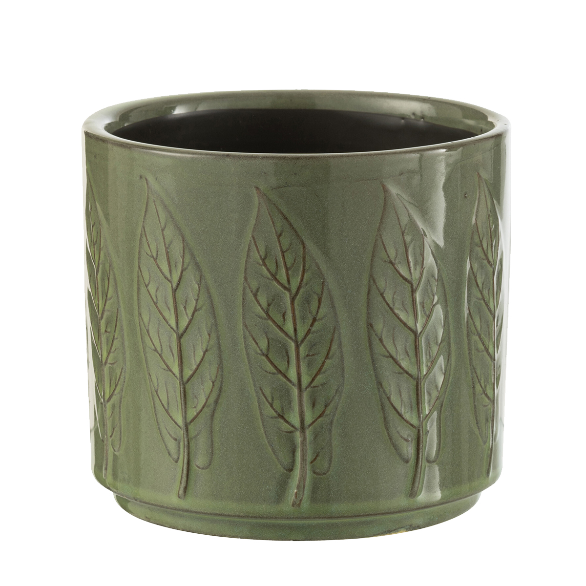 Cache pot de cramique verte motif feuilles