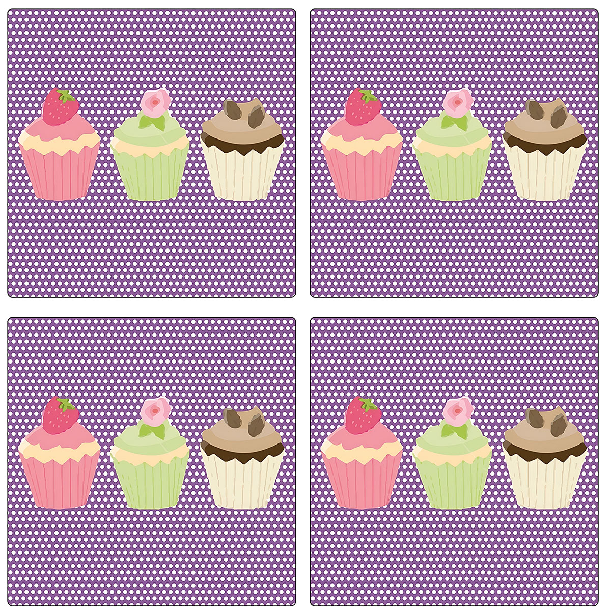 Set de 4 dessous de verres carrs 3 cupcakes by Cbkreation