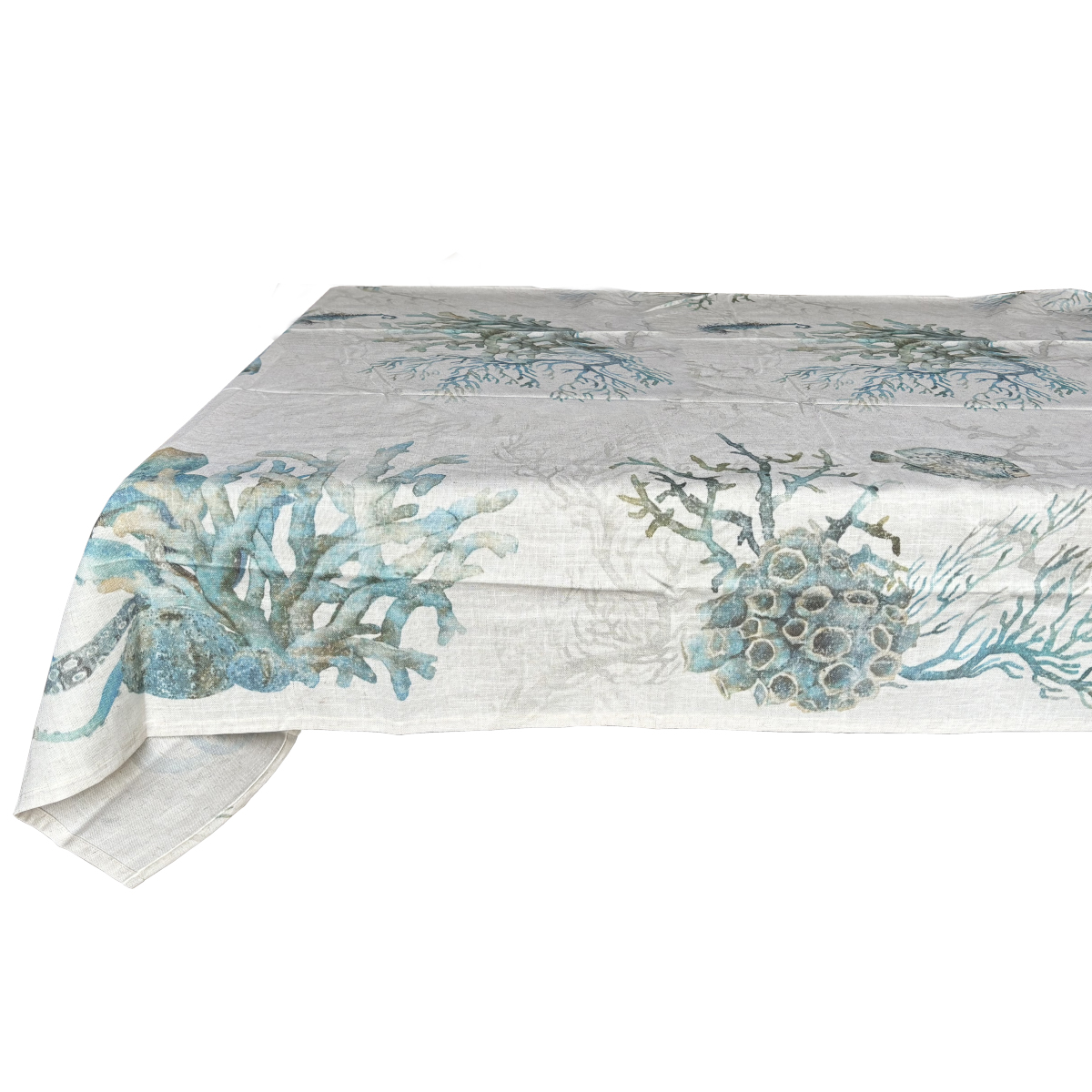 Nappe imprime en polylin enduit Corail bleu 160 x 300 cm