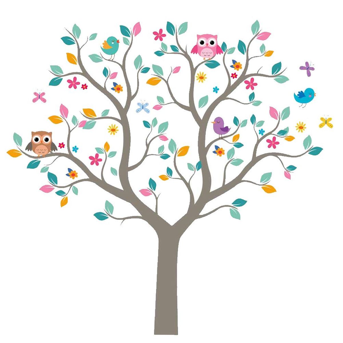 Sticker Mural dcoratif arbre  hiboux