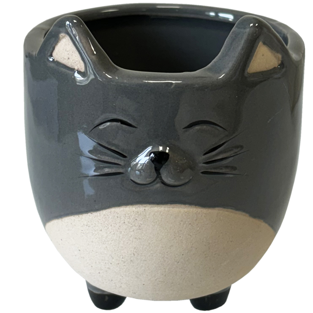 Cache pot chat en cramique - Gris