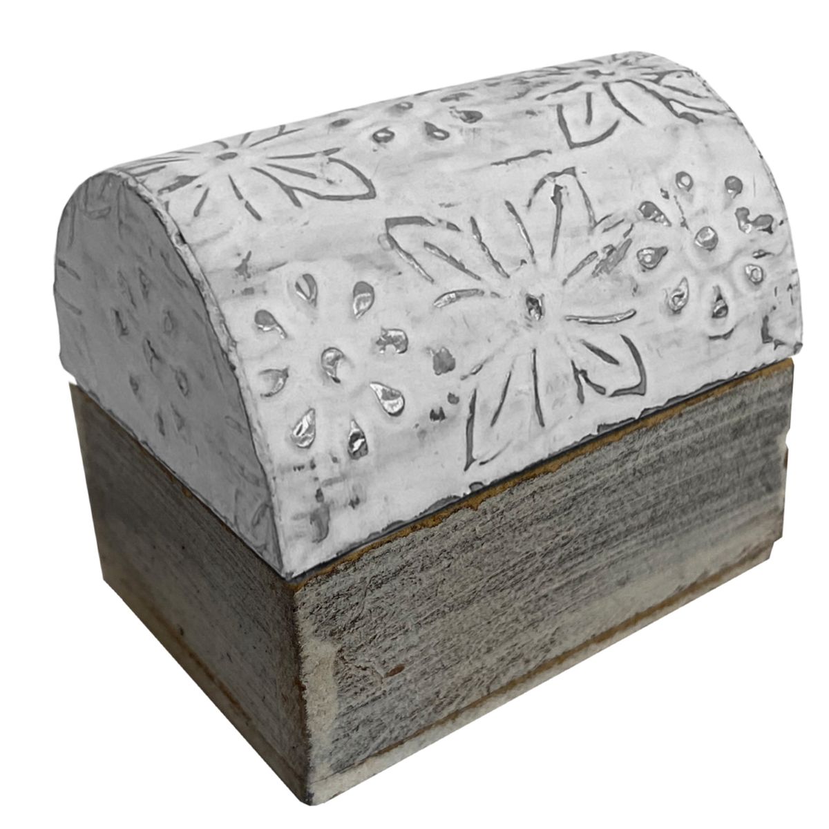 Mini Bote blanche en bois patin argent - Motif Floral