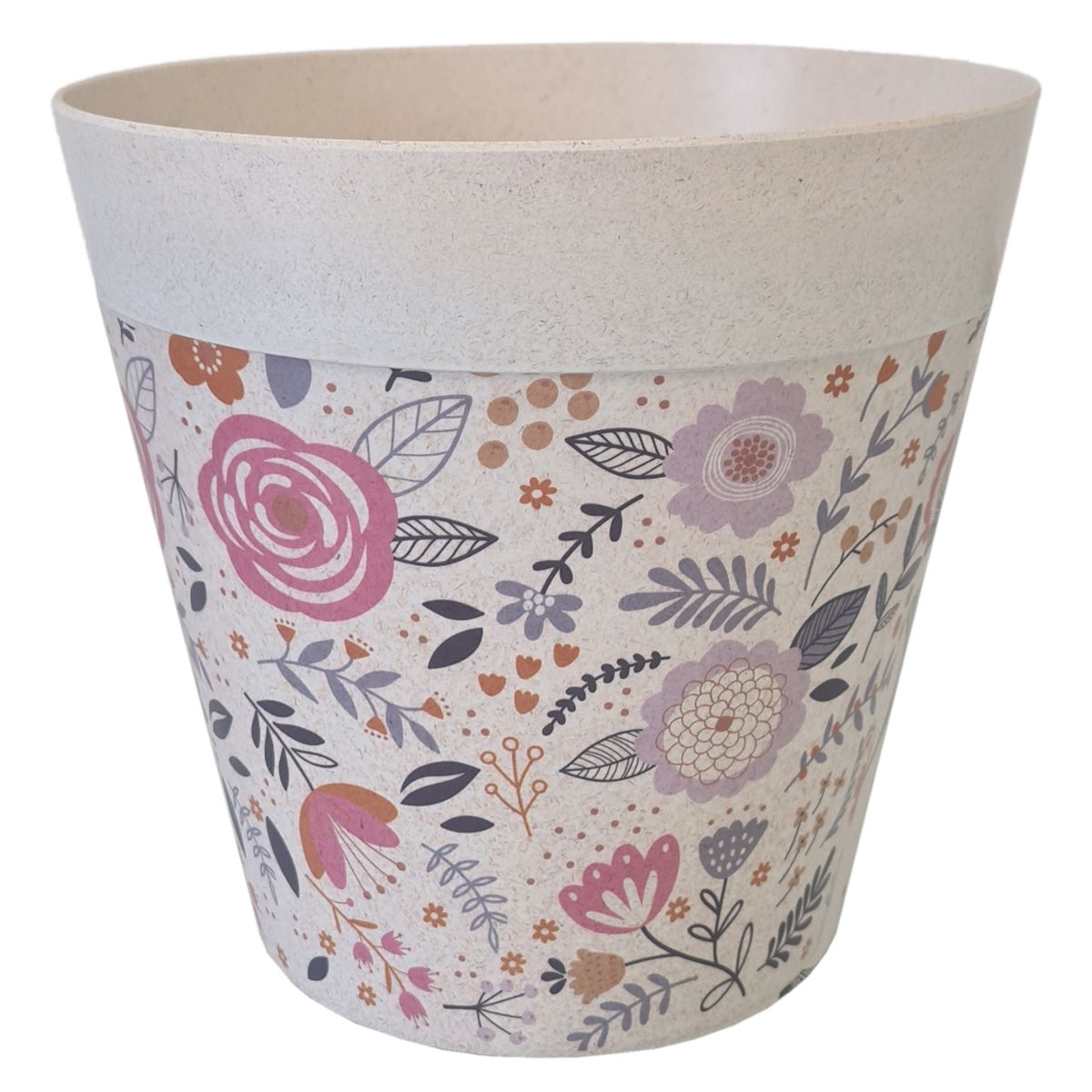 Cache Pot en Fibre de Bambou - Petites fleurs parmes