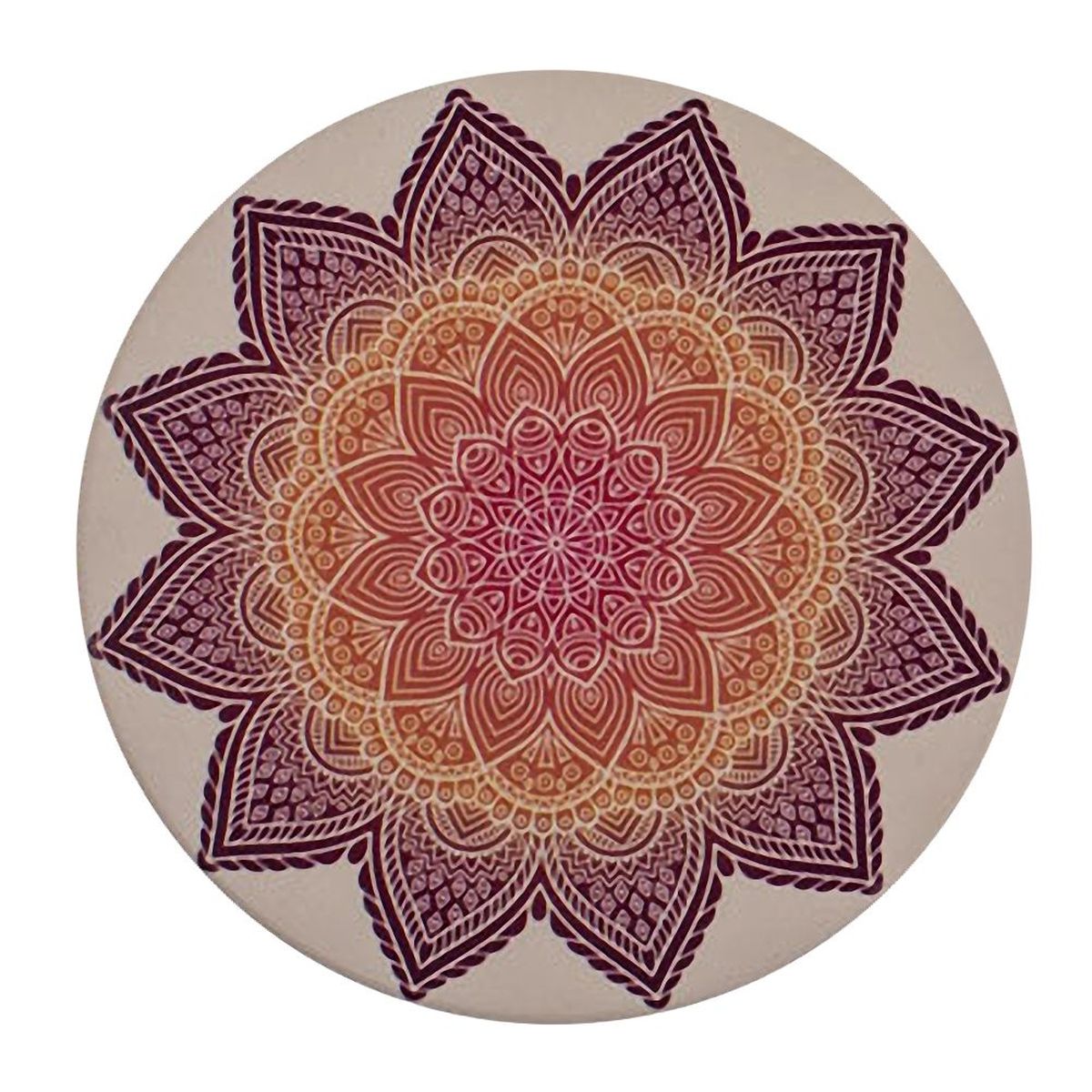 Sous verre Mandala 10 cm - Aubergine et Orange