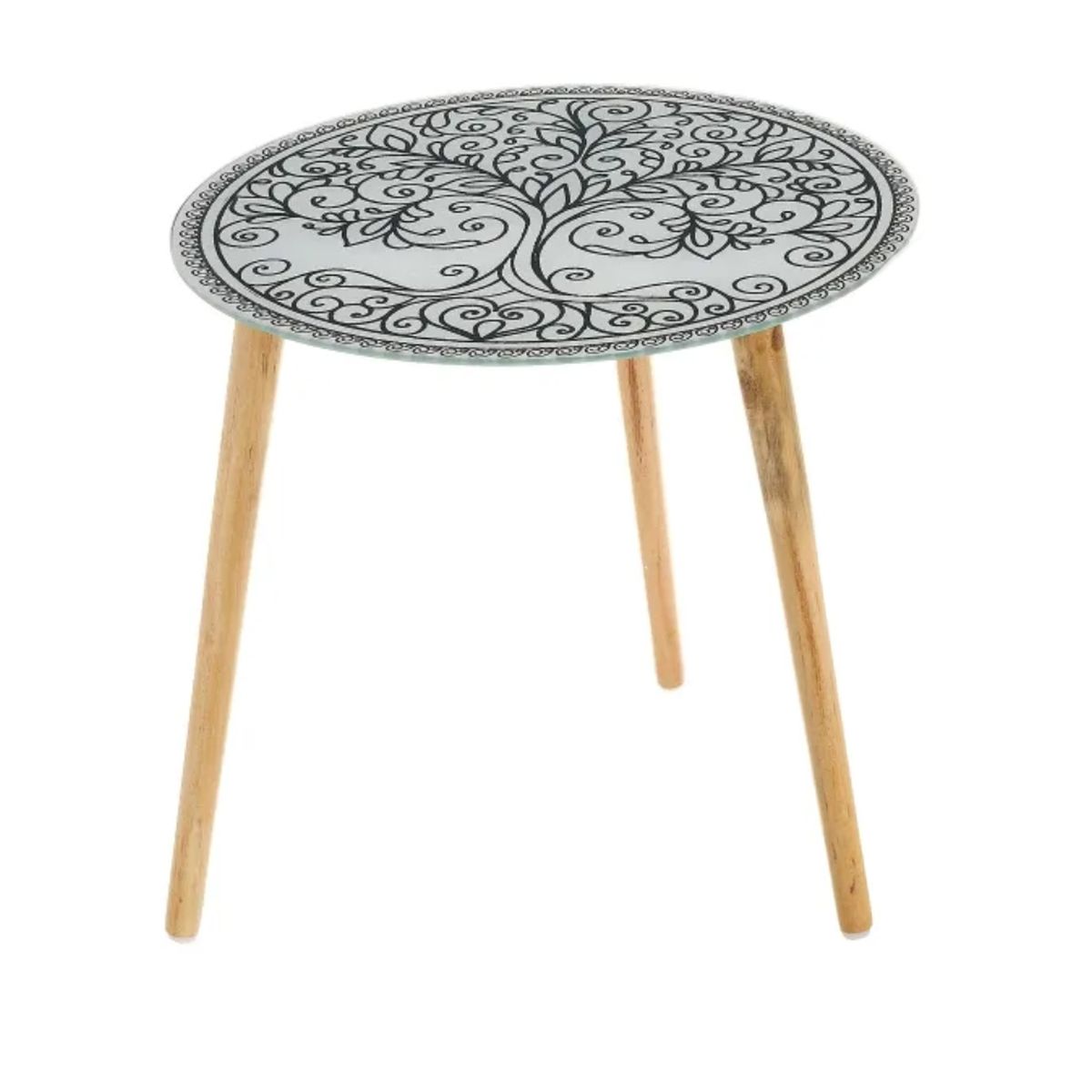 Guridon Table d'appoint Arbre de vie Yggdrasil en verre