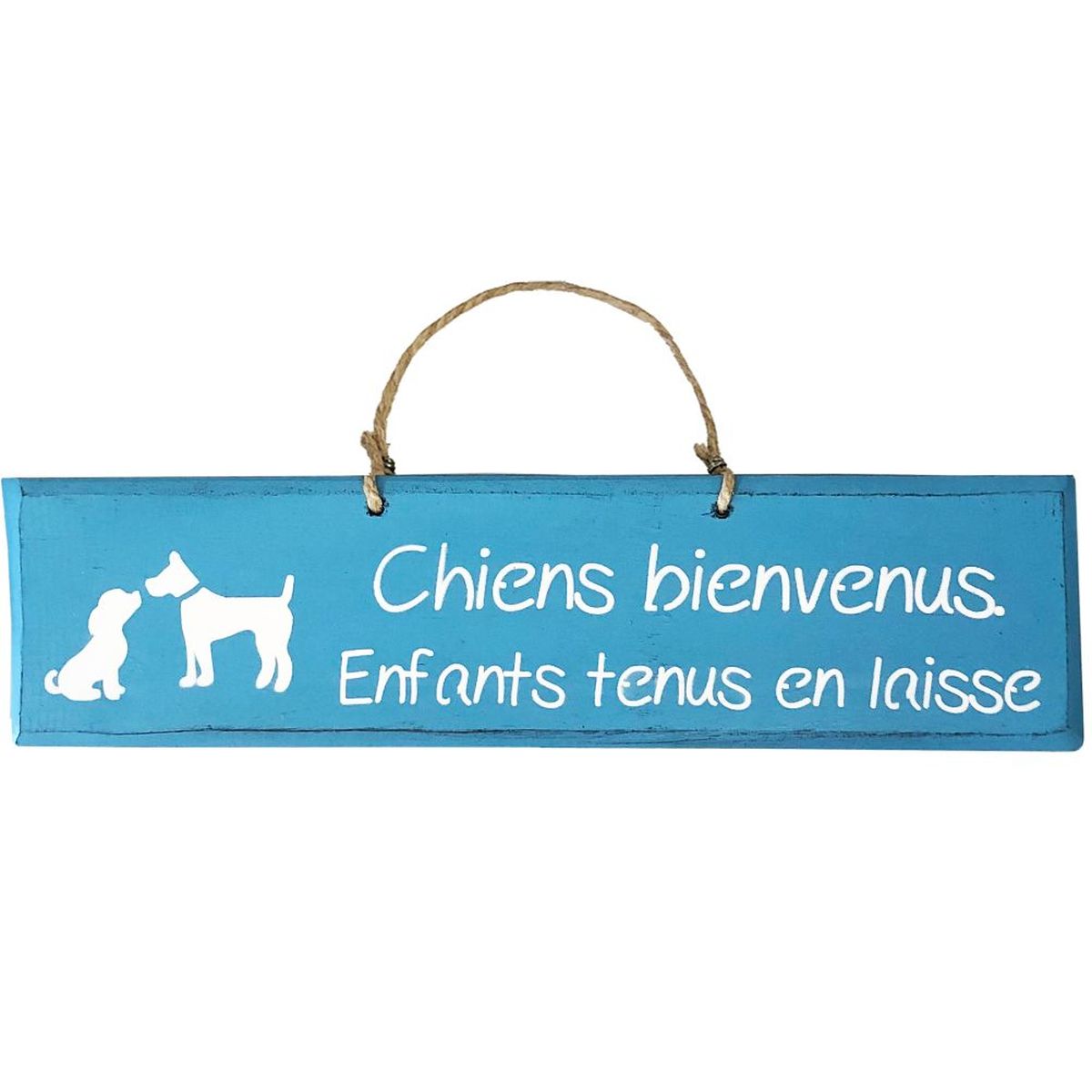 Pancarte en bois - Chiens bienvenus.  Enfants tenus en laisse