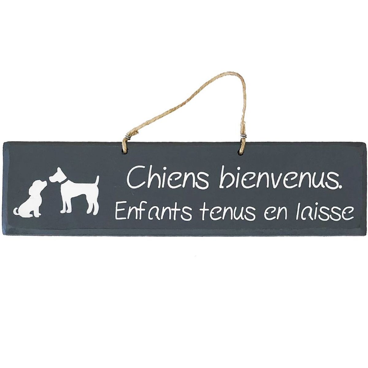 Pancarte en bois - Chiens bienvenus.  Enfants tenus en laisse