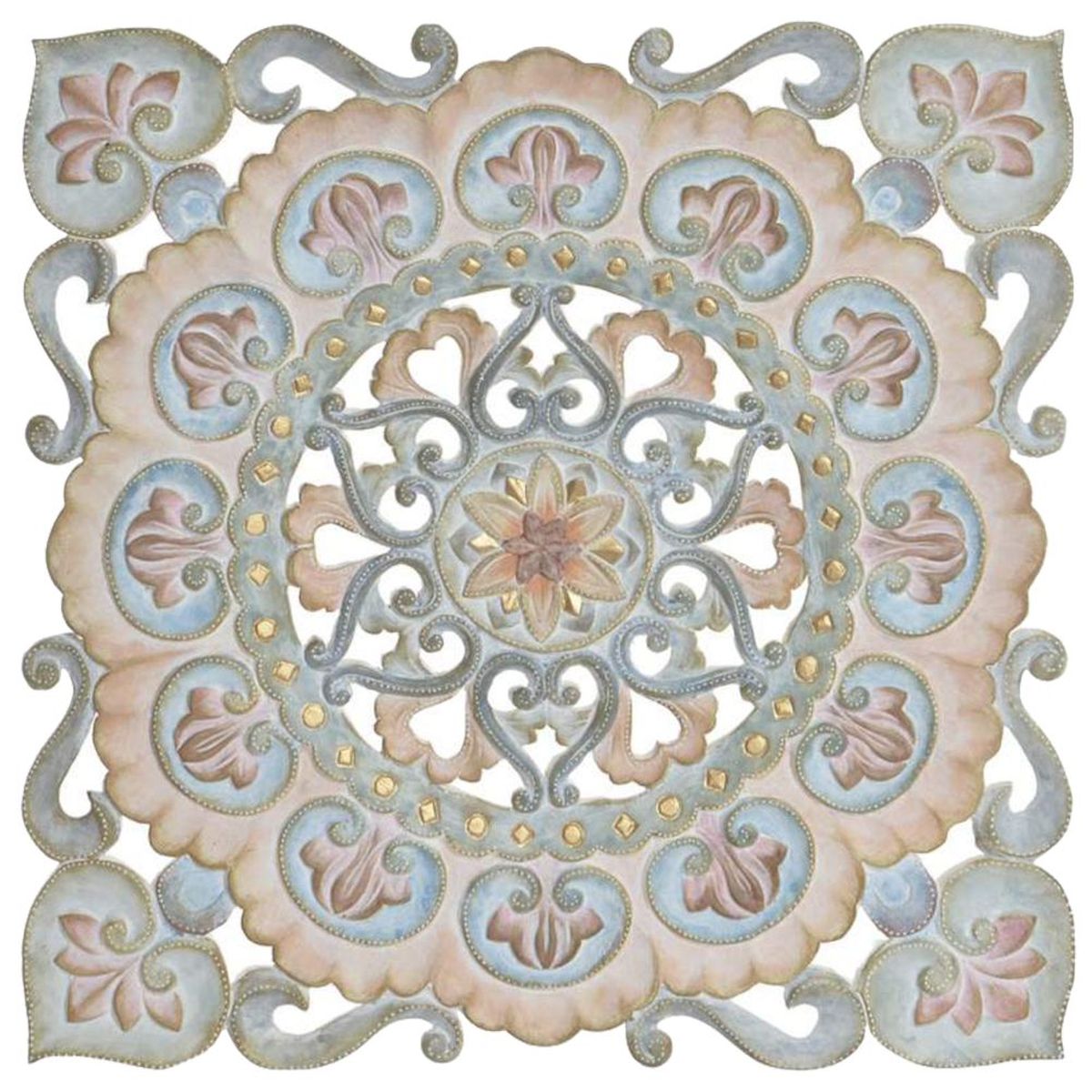 Dcoration murale Mandala Lotus en bois couleurs pastels 50 cm