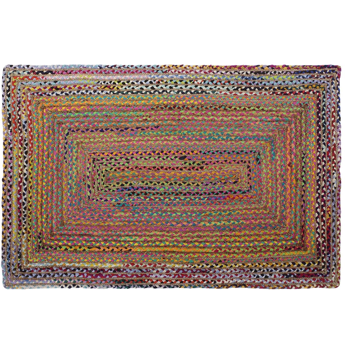 Tapis Ethnique en Jute et Coton tress 180 x 120 cm