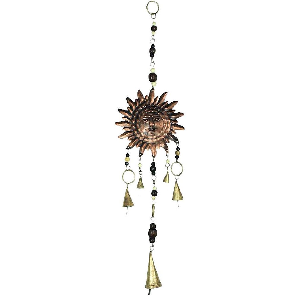 Suspension sonore Soleil et Clochettes et perles de bois 54 cm