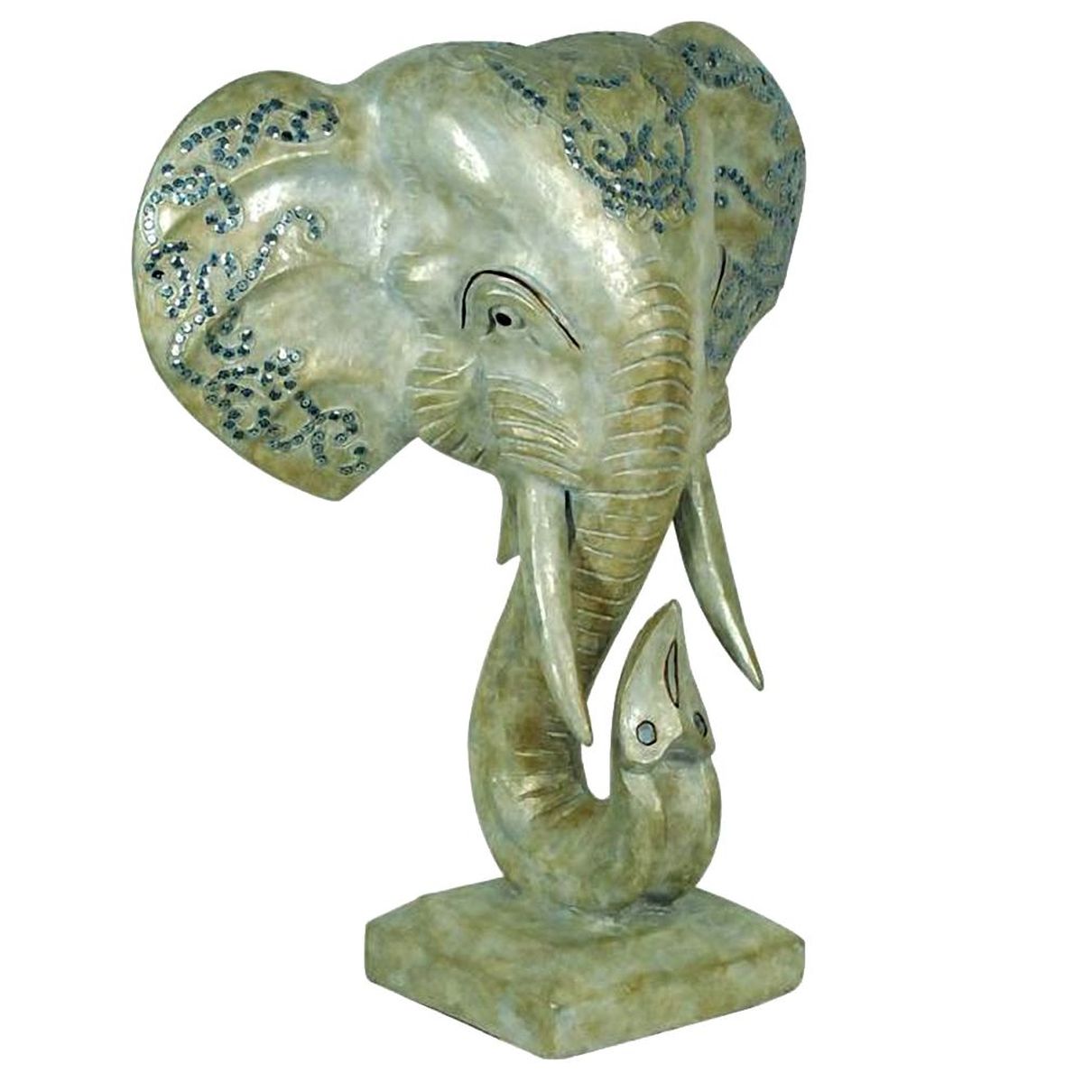 Dcoration Tte dlphant en bois  poser 54 cm