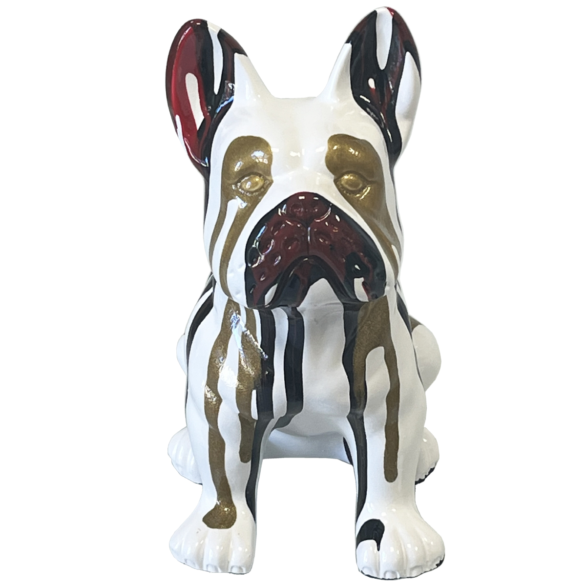 Statuette bouledogue Franais assis blanc de cramique