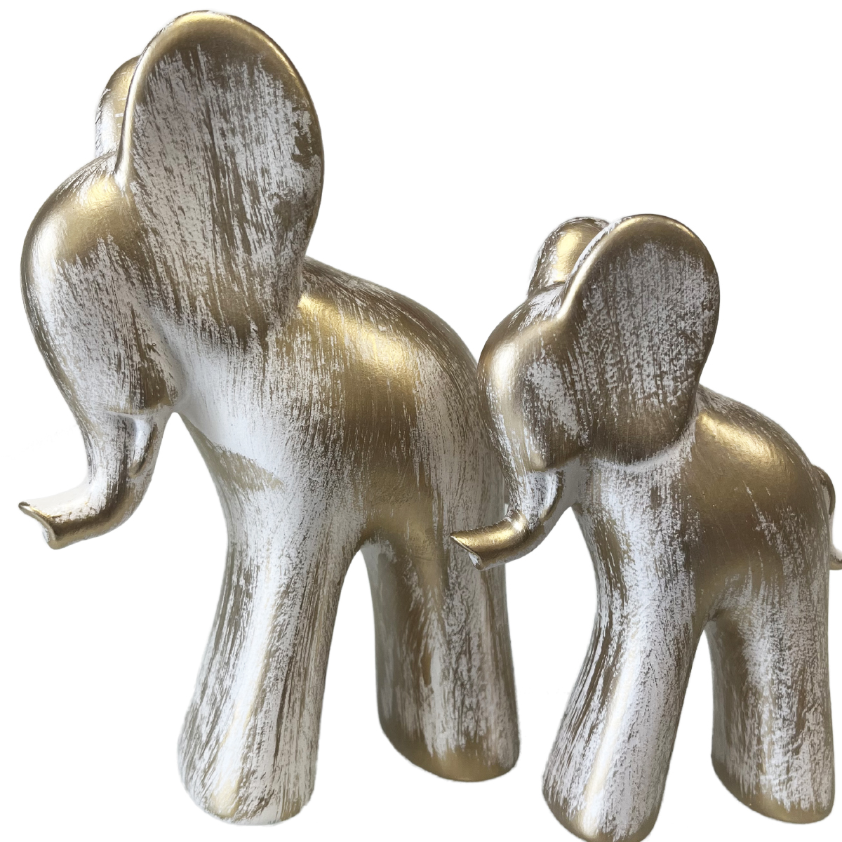 Statuettes Duo d'lphants en cramique blanc patin or