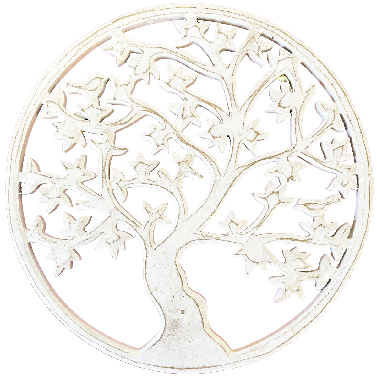 Dcoration murale arbre de vie en bois blanc patin 30 cm