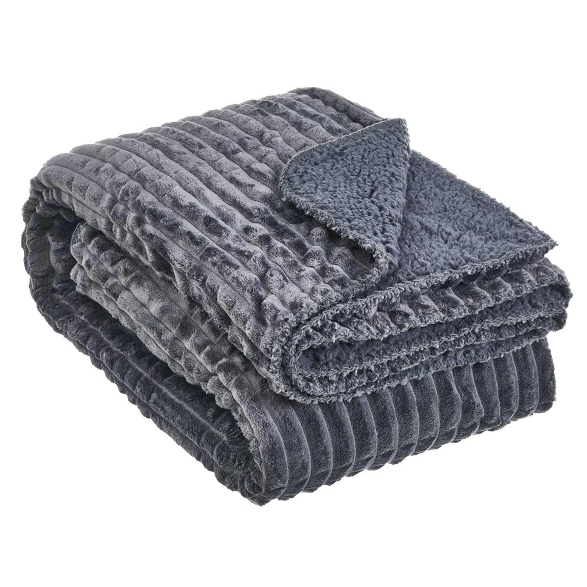 Plaid en velours ctel sherpa gris 125 x 150 cm