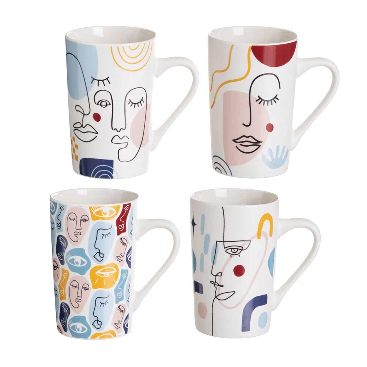 Ensemble de 4 mugs visages en cramique